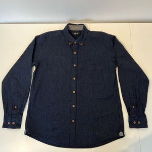 Japanese indigo cotton pinstripe button front shirt